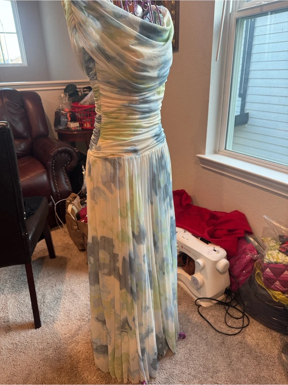 Abercrombie & Fitch The Giselle Drop-Waist Mesh Maxi Dress Blue,Green Size Small